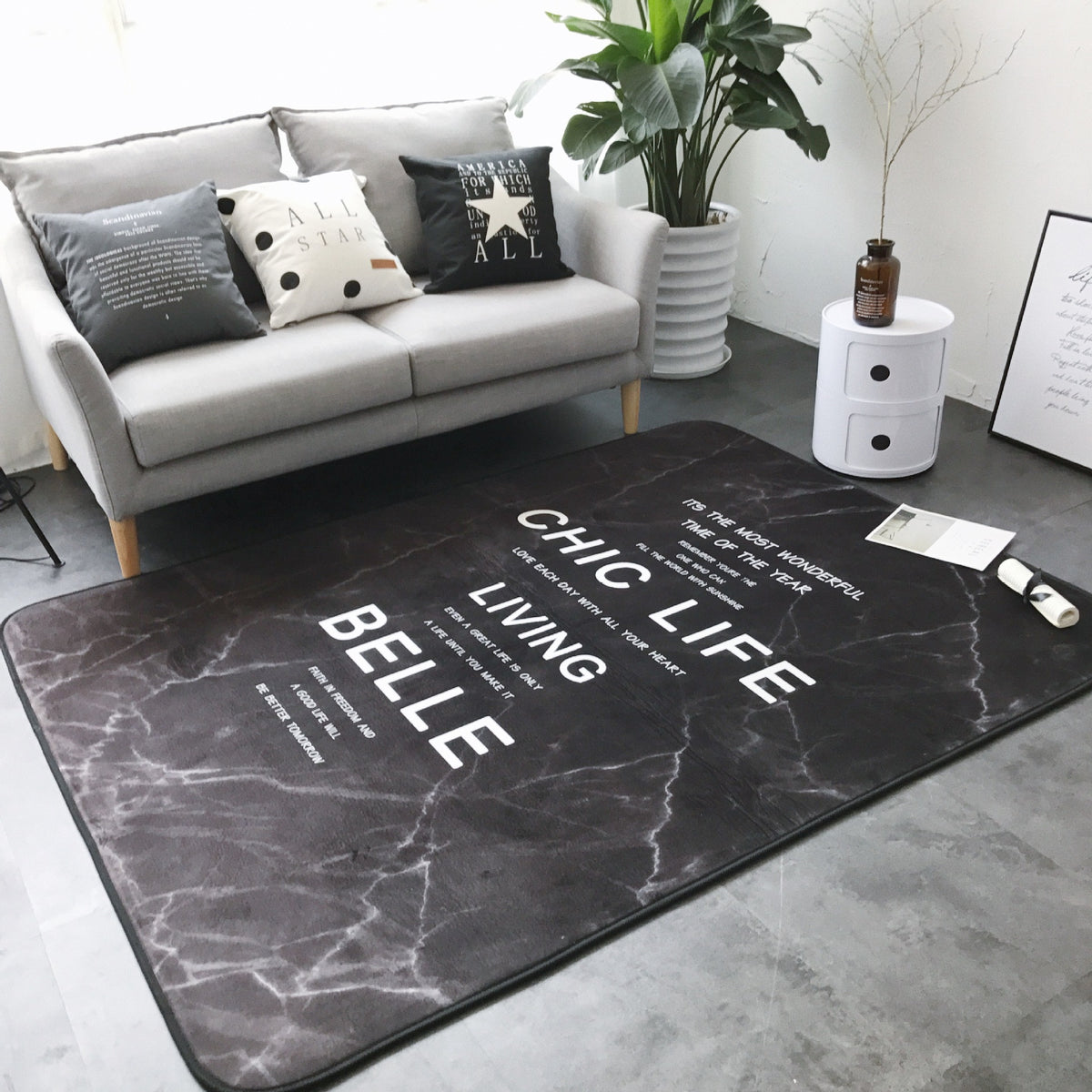 Black Marble Floor Mat Rug Carpet H702B