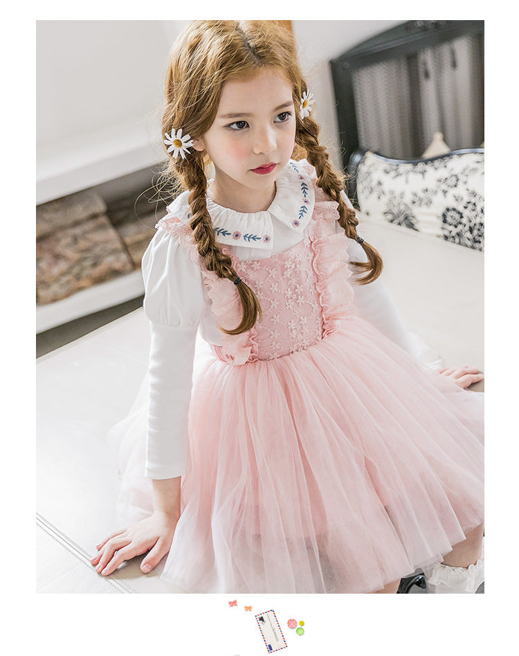 3-15Y Girls Pink Lace Tulle Pinafore Dress A20129J