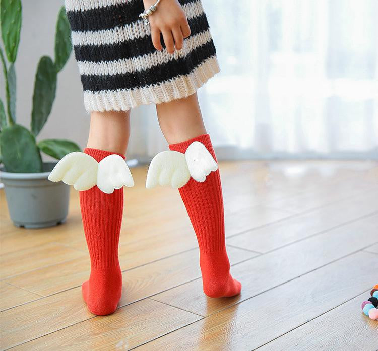 1-10Y Kids Knee High Long Red Socks with Wing A3253L12