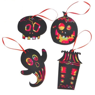 Halloween DIY Scratch Off Card Pack of 4 Hanging Ornaments Art Set HLW1022A