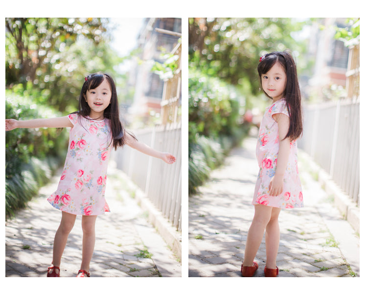 2-10Y Pink Floral Cheongsam Dress A200C62H