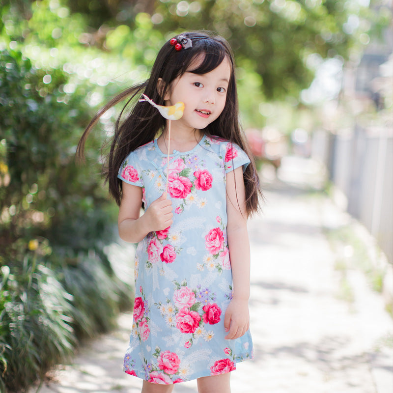 2-10Y Blue Floral Cheongsam Dress A200C62G