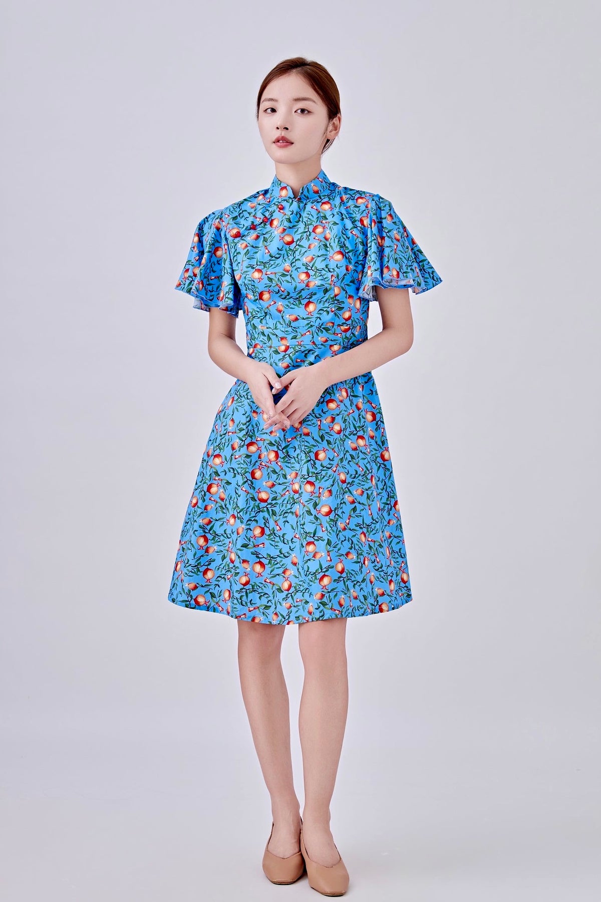 Vintage Fruit Ladies Flutter Sleeves Cheongsam