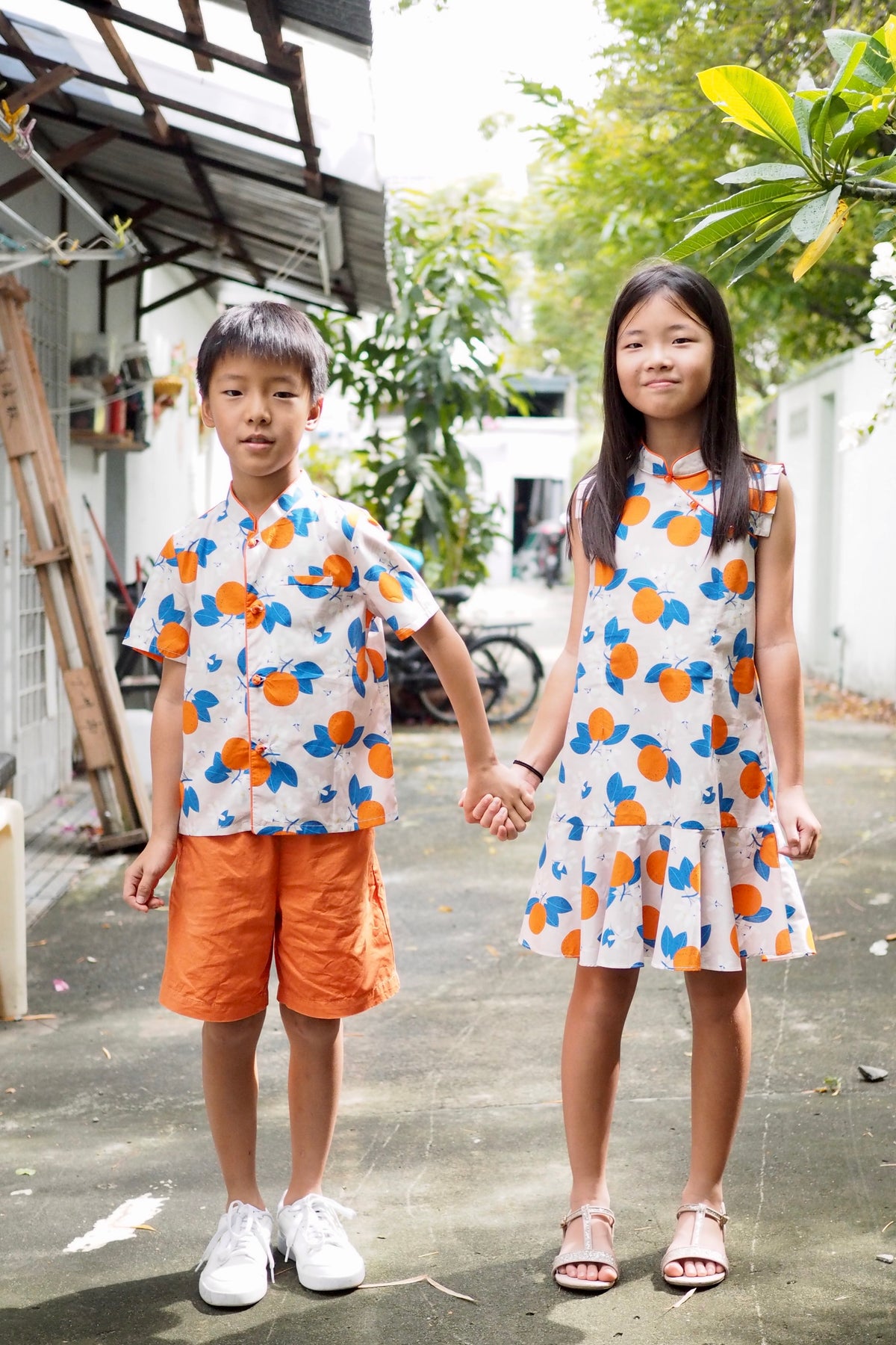 Tangerine Blossom Boys Mandarin Collar Shirt