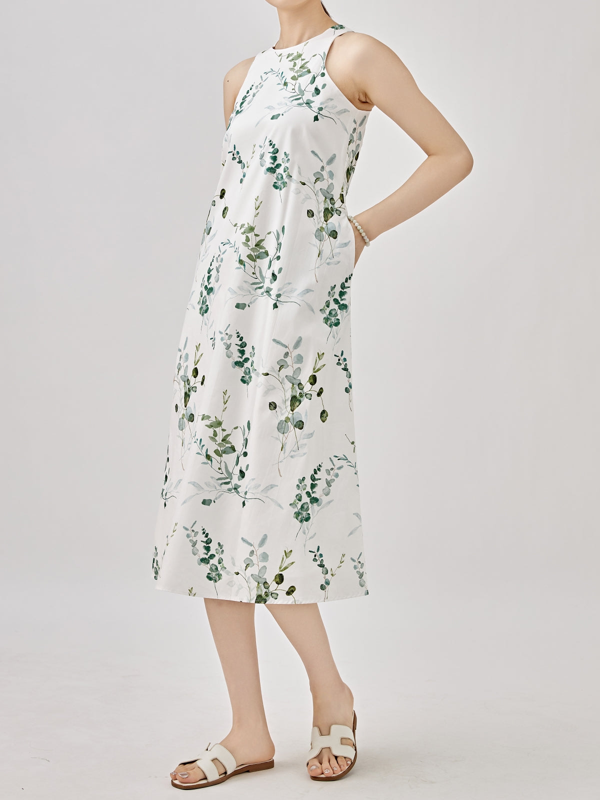 Leafy Cotton A-Line Tank Dress