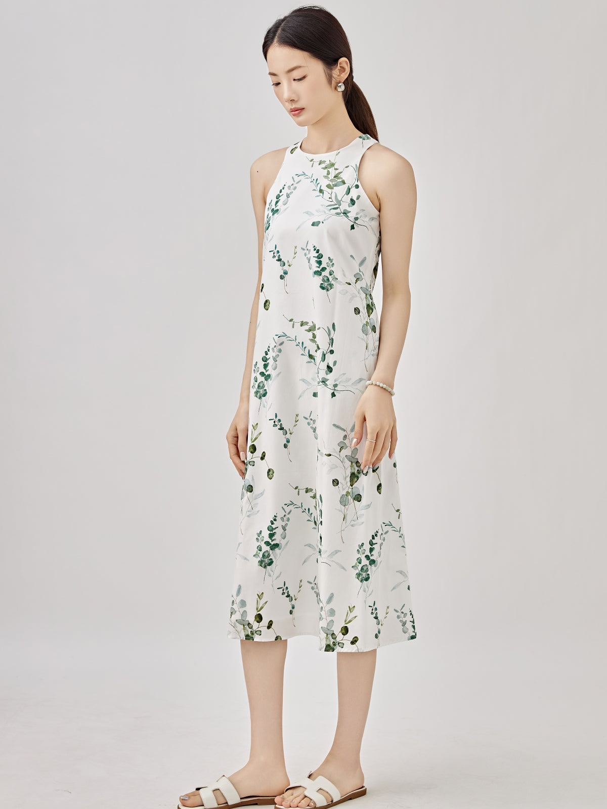 Leafy Cotton A-Line Tank Dress