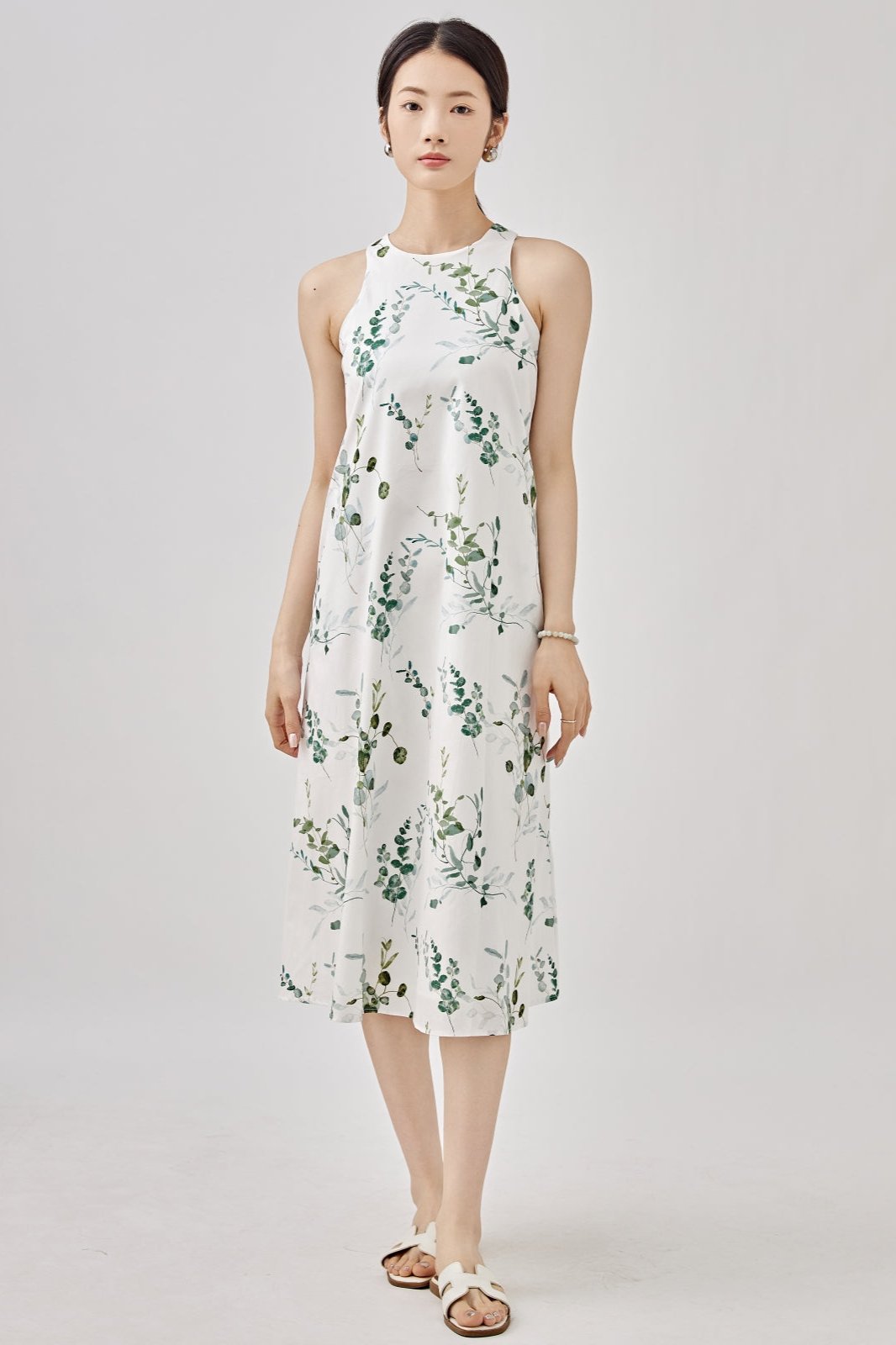 Leafy Cotton A-Line Tank Dress