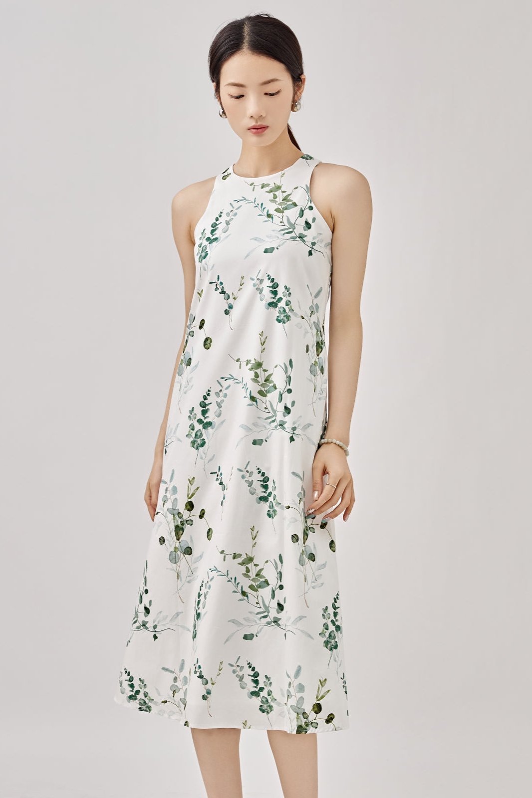 Leafy Cotton A-Line Tank Dress