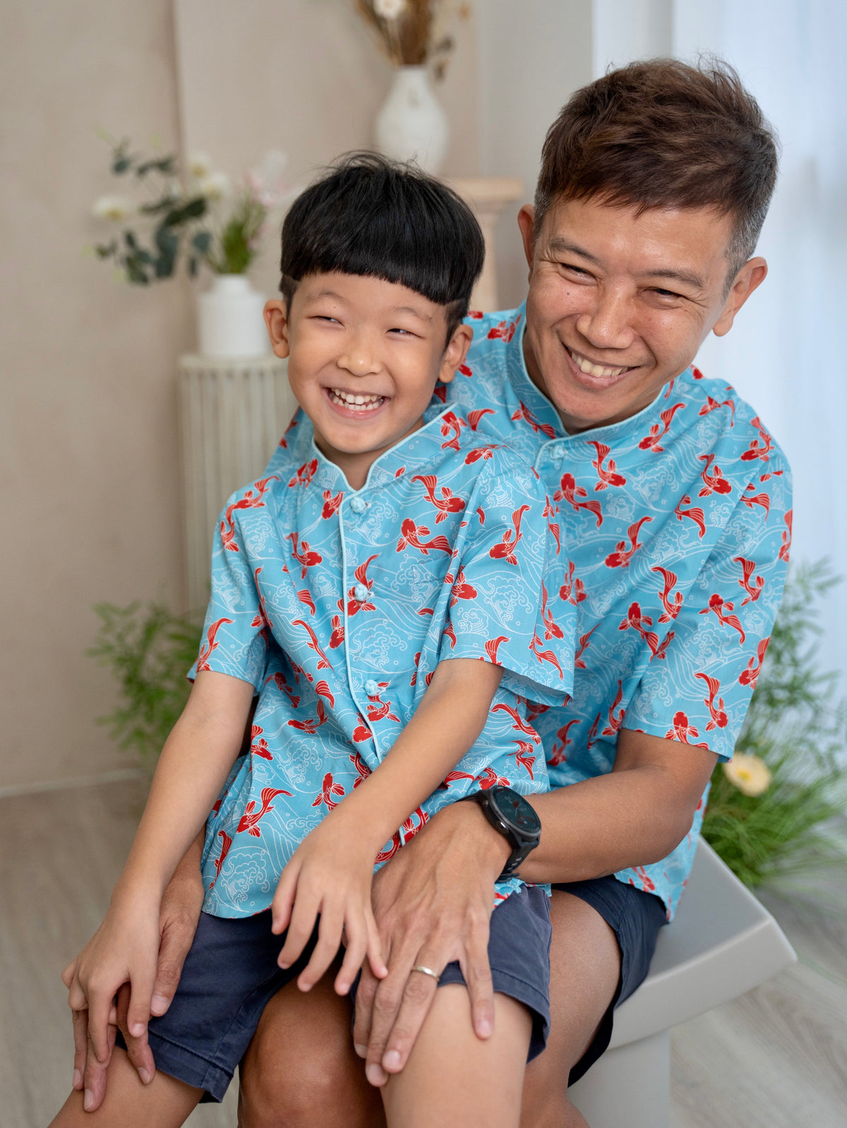 Red Koi Men Mandarin Collar Shirt