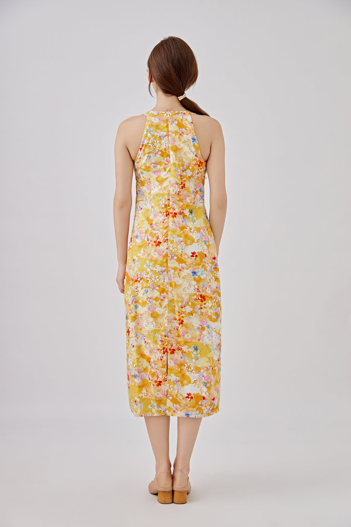 Spring Flower Ladies Halter Midi Dress