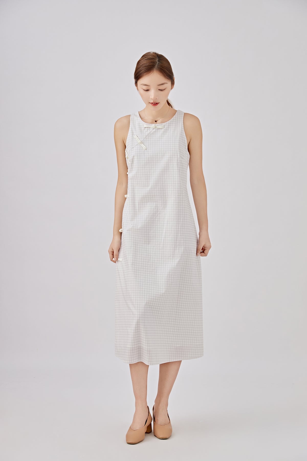 Minimalist Plaid Ladies A-line Tank Cheongsam