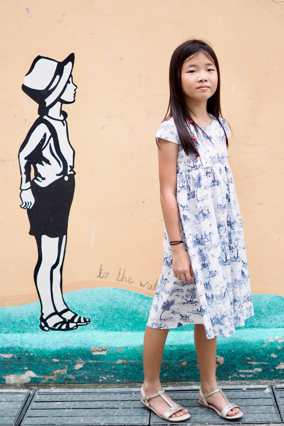 Blue Toile Girls Cheongsam Maxi Dress