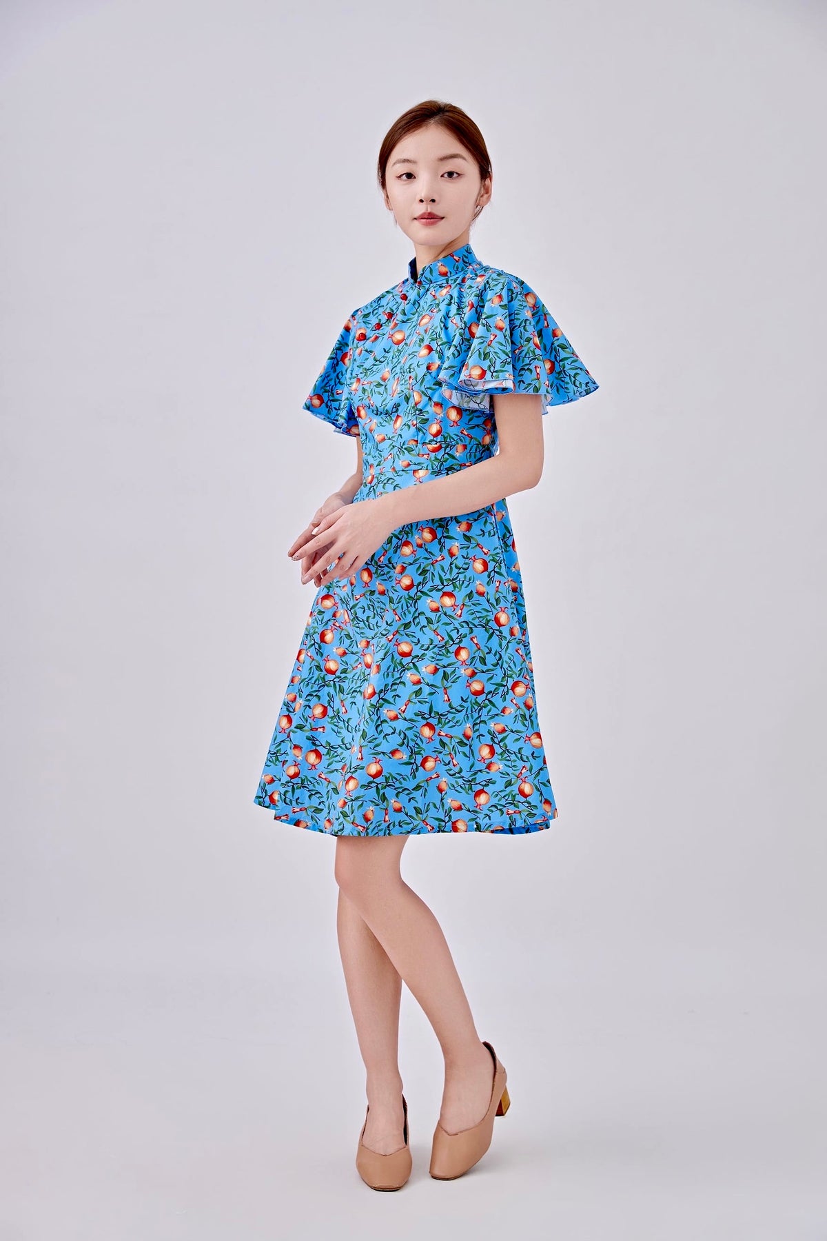 Vintage Fruit Ladies Flutter Sleeves Cheongsam