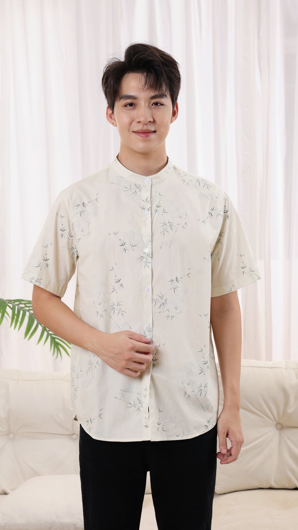 Bamboo	Men Mandarin Collar Shirt