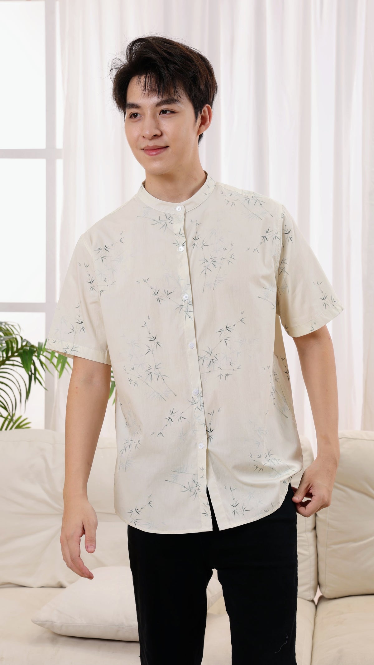 Bamboo	Men Mandarin Collar Shirt