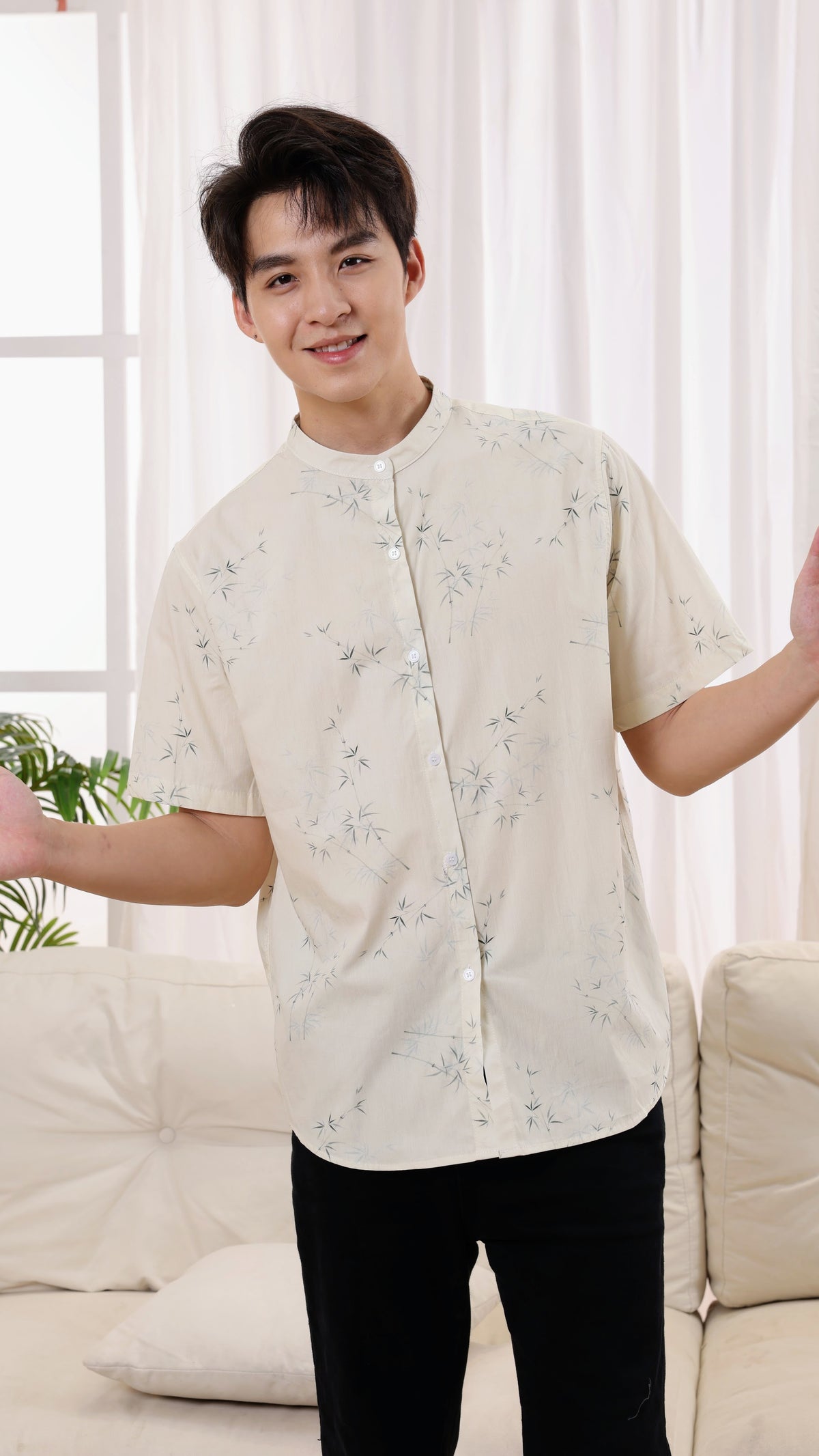 Bamboo	Men Mandarin Collar Shirt