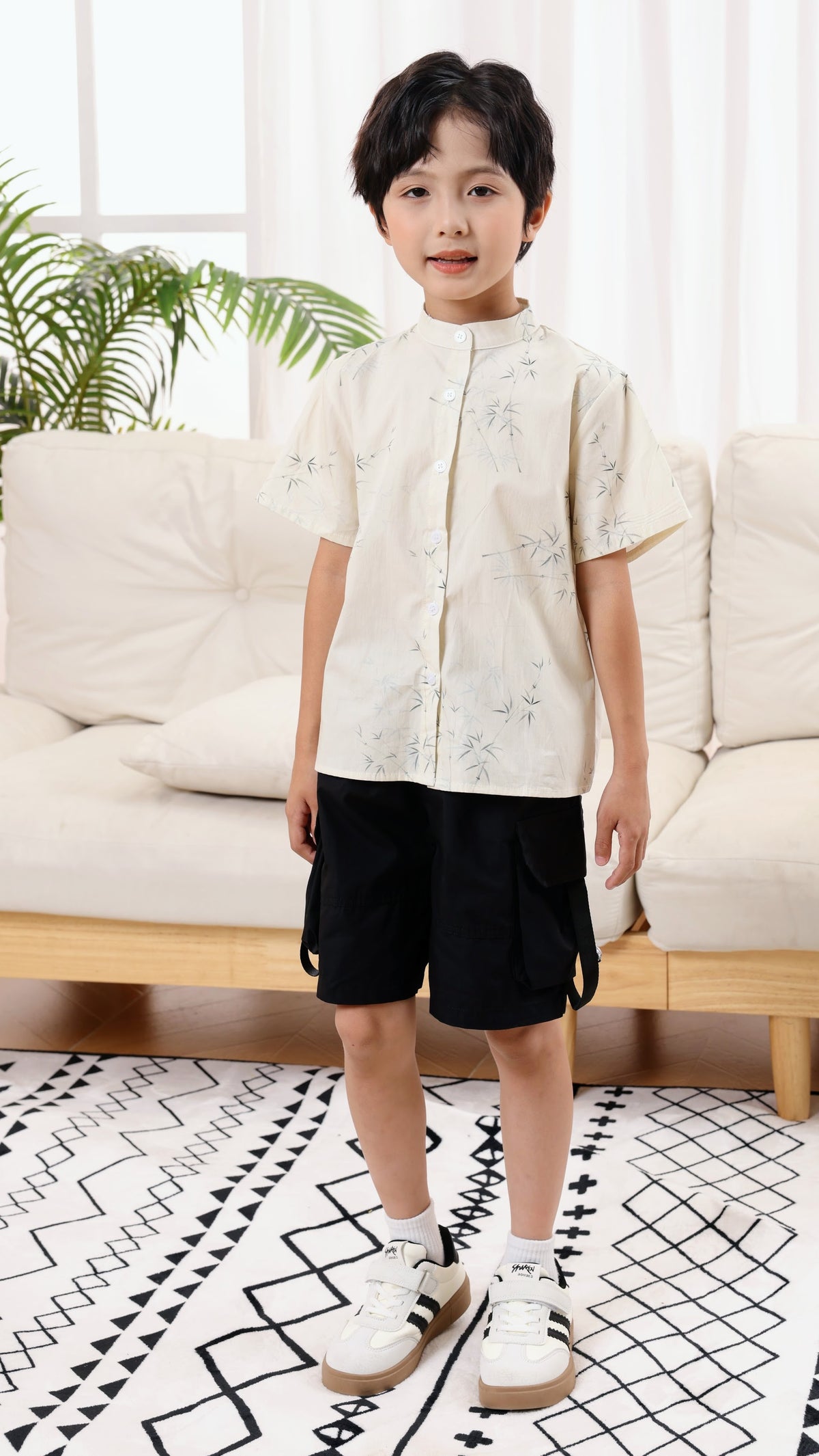 Bamboo	Boys Mandarin Collar Shirt