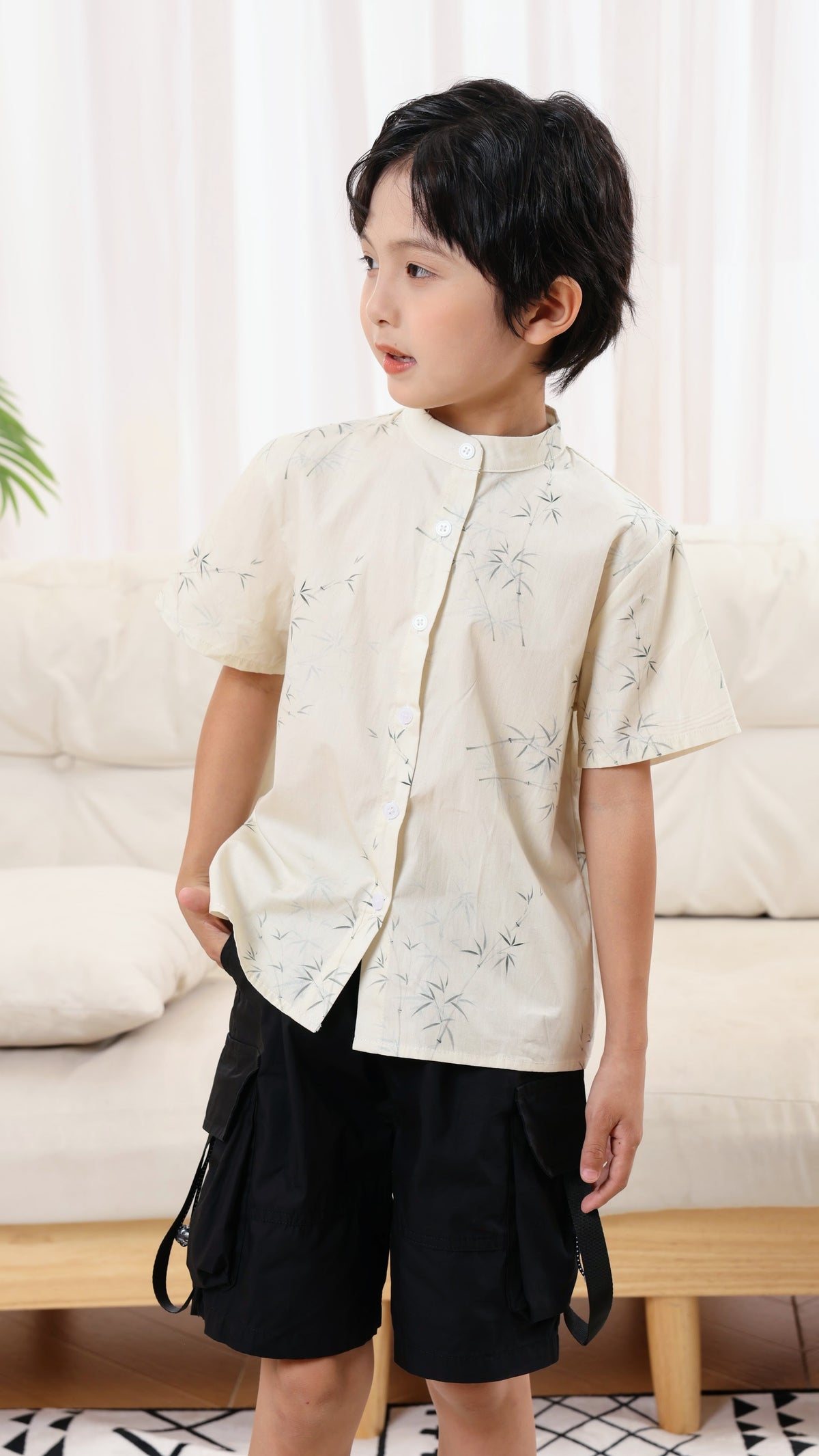 Bamboo	Boys Mandarin Collar Shirt