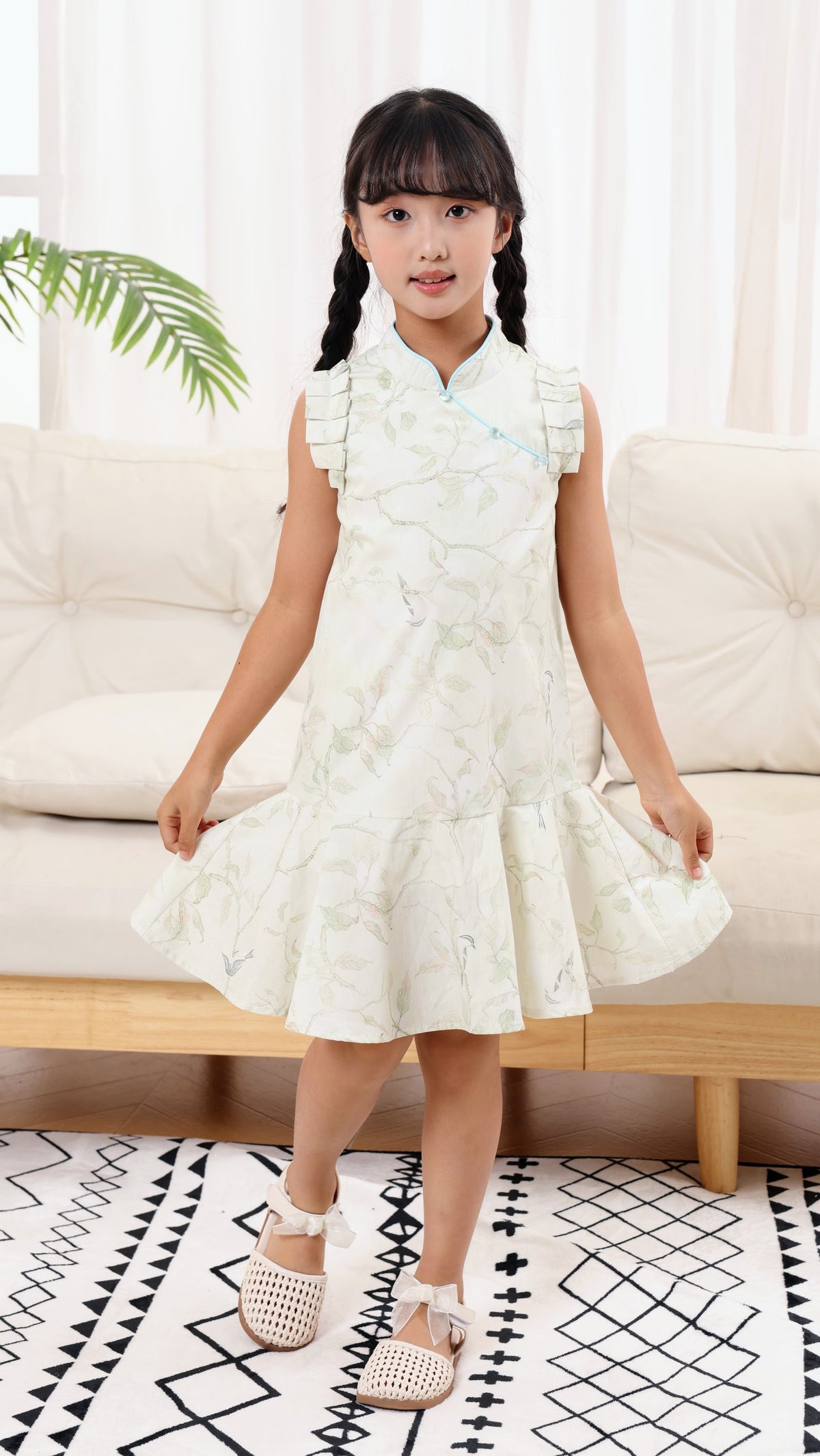 Dove Girls Ruffle Hem Cheongsam