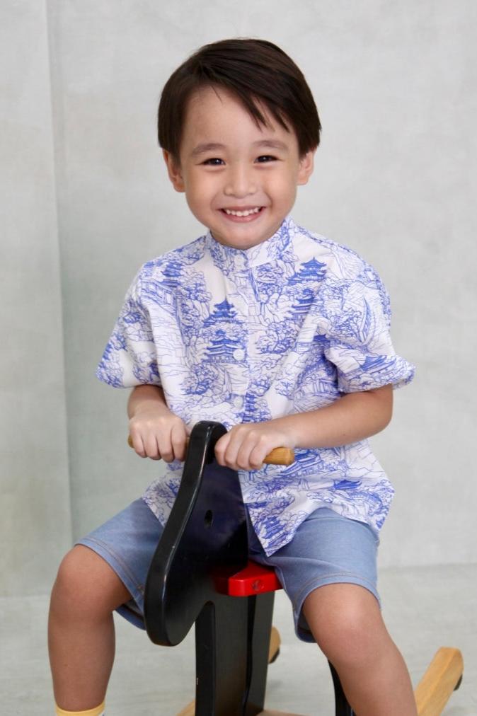 Chinoiserie Boys Mandarin Collar Shirt