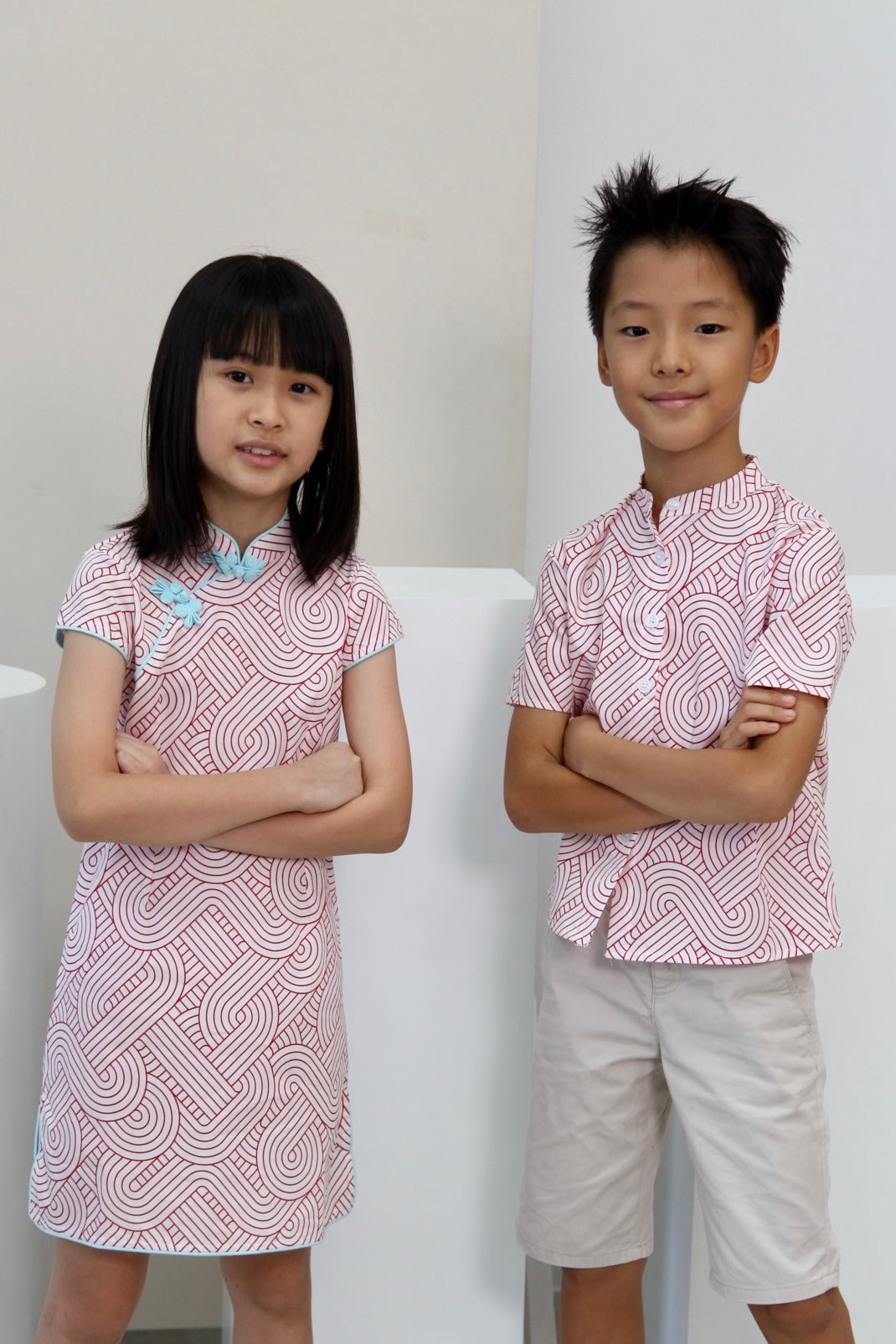 Red Wave Boys Mandarin Collar Shirt