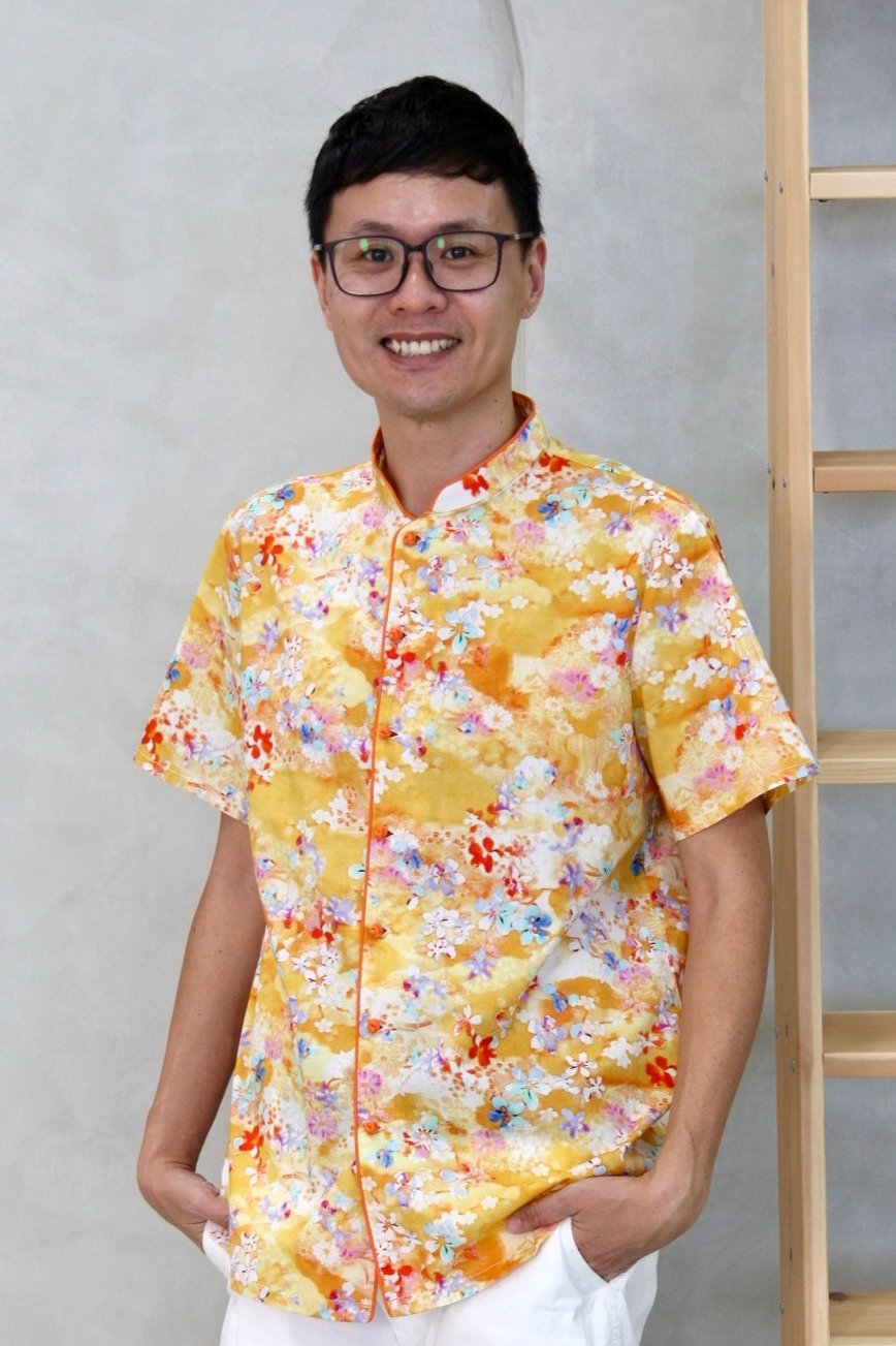 Spring Flower Men Mandarin Collar Shirt