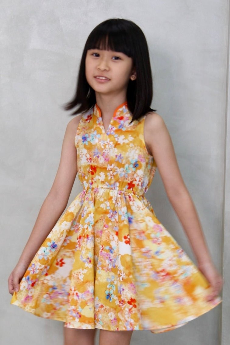 Spring Flower Girls Mini Twirl Cheongsam