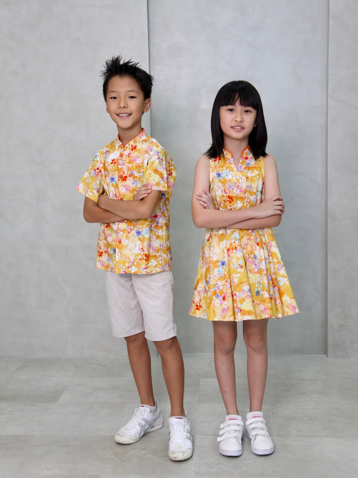 Spring Flower Boys Mandarin Collar Shirt