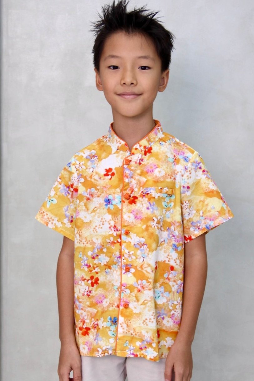 Spring Flower Boys Mandarin Collar Shirt