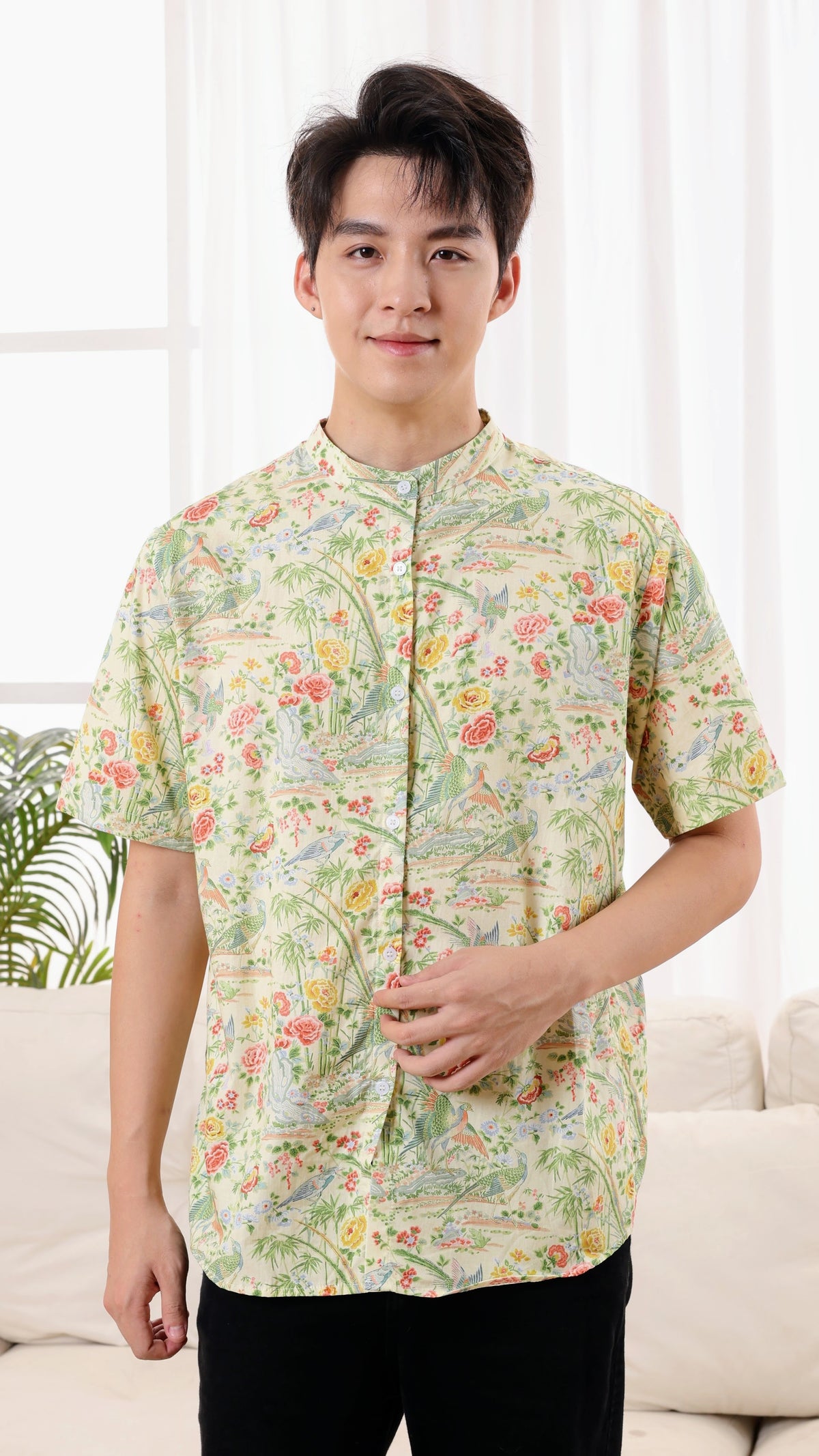 Peony Men Mandarin Collar Shirt