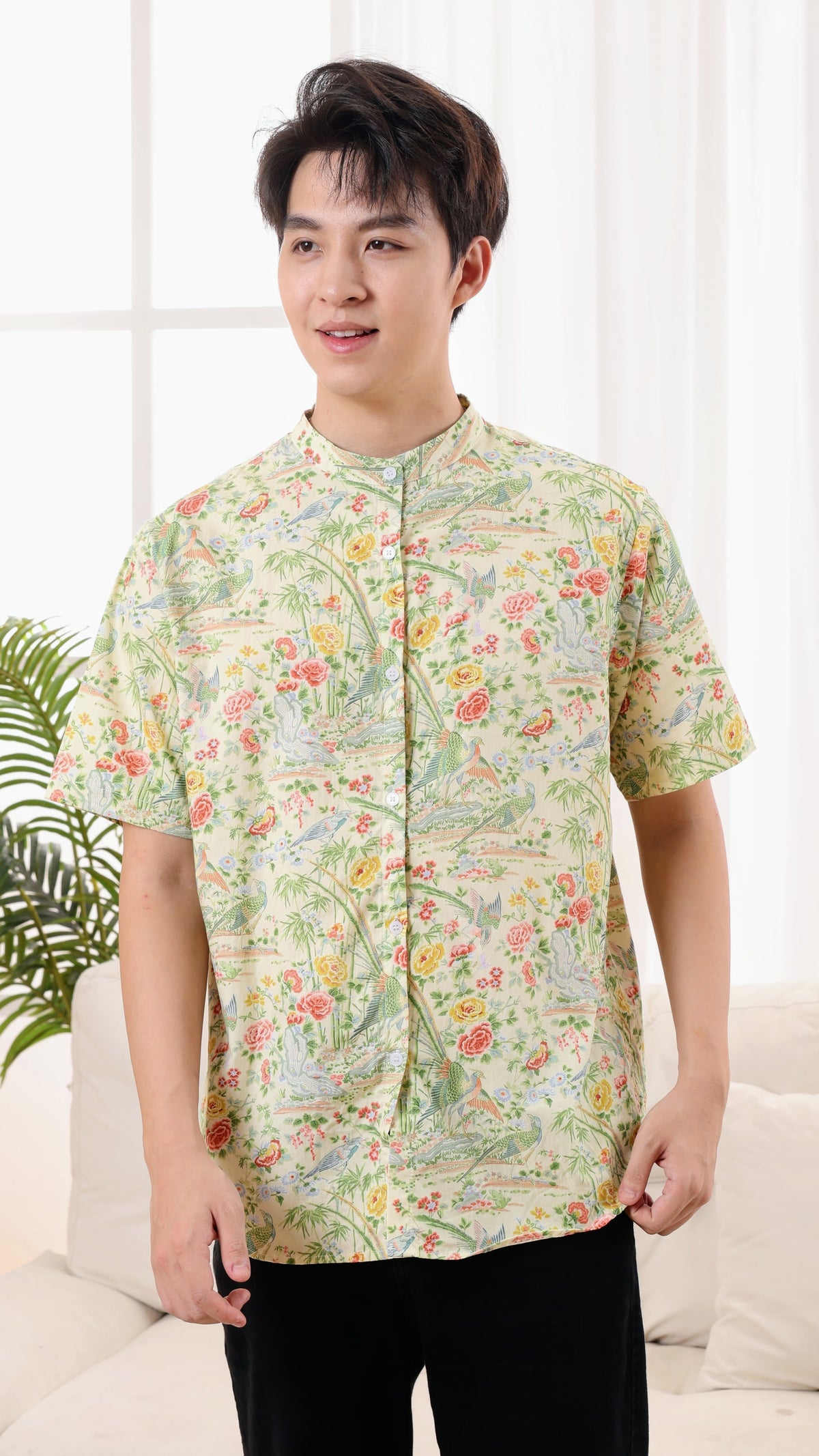 Peony Men Mandarin Collar Shirt