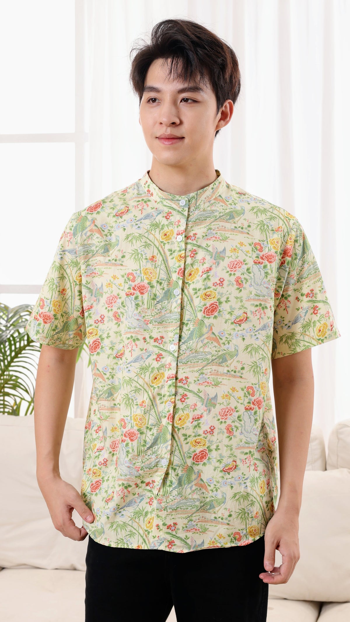 Peony Men Mandarin Collar Shirt