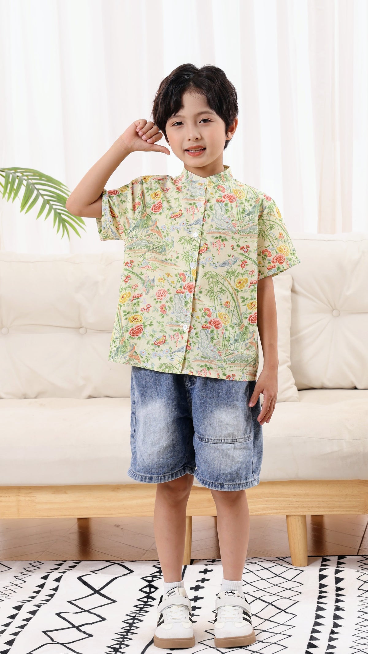 Peony Boys Mandarin Collar Shirt