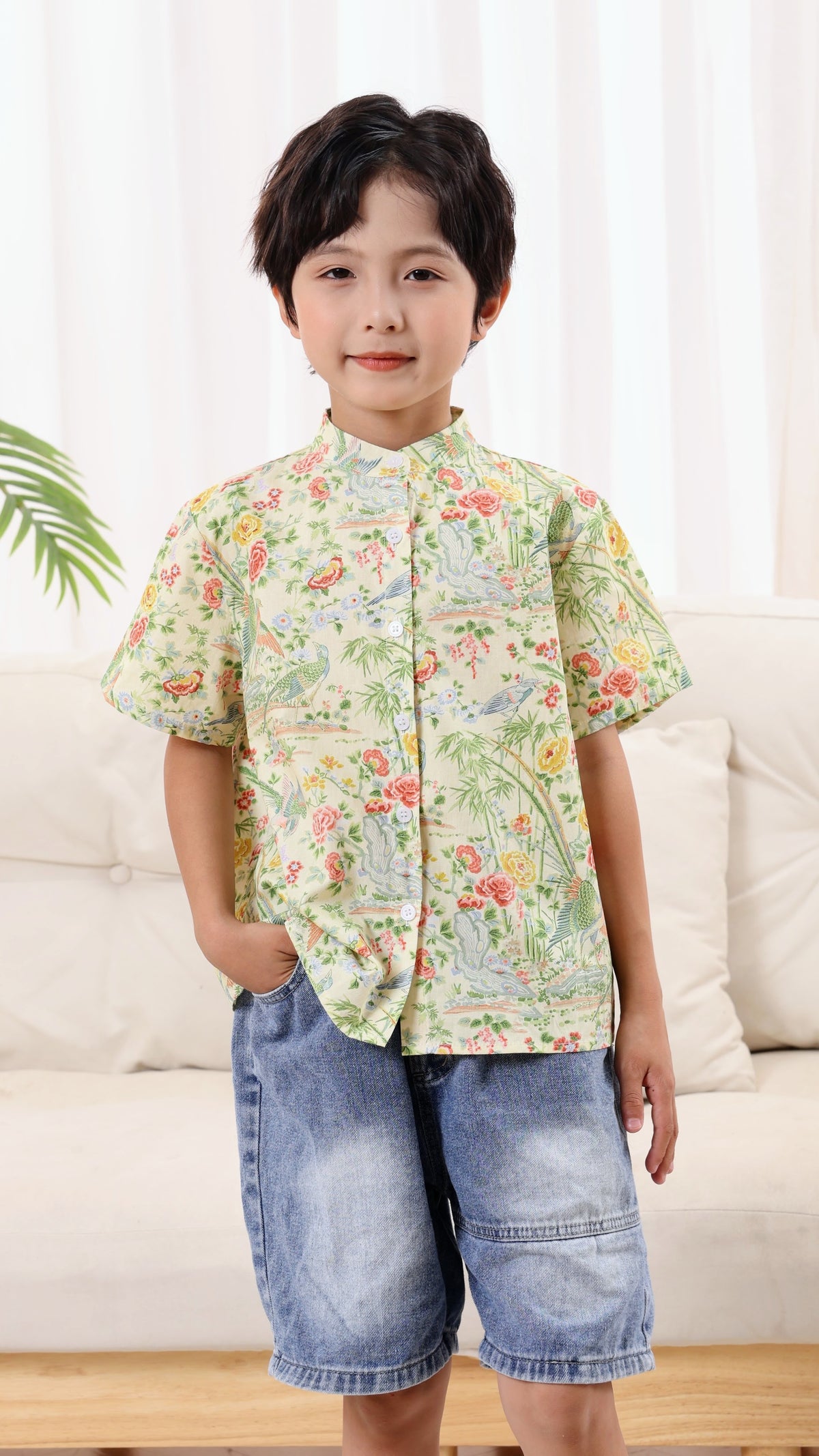 Peony Boys Mandarin Collar Shirt