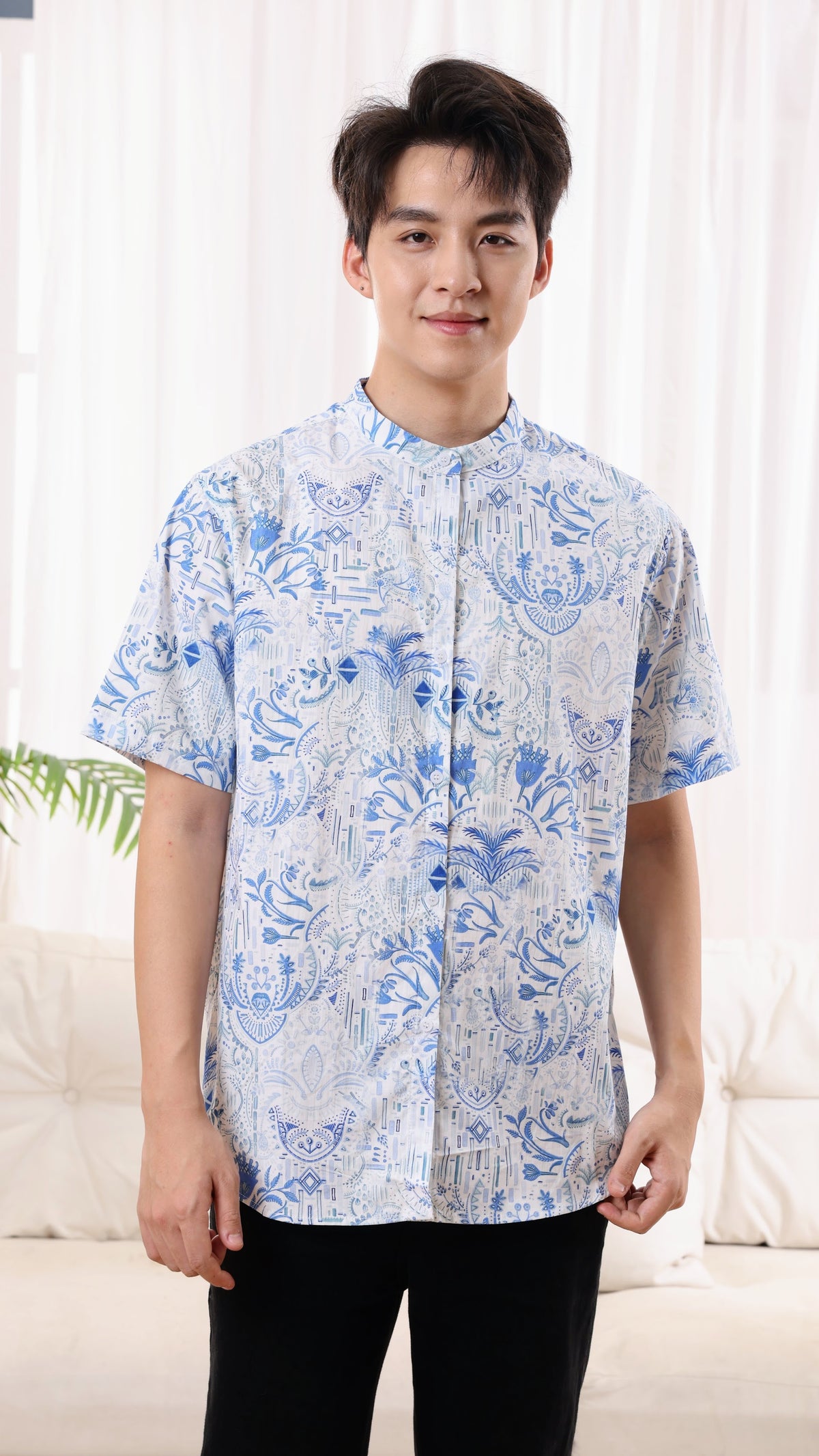 Porcelain Men Mandarin Collar Shirt