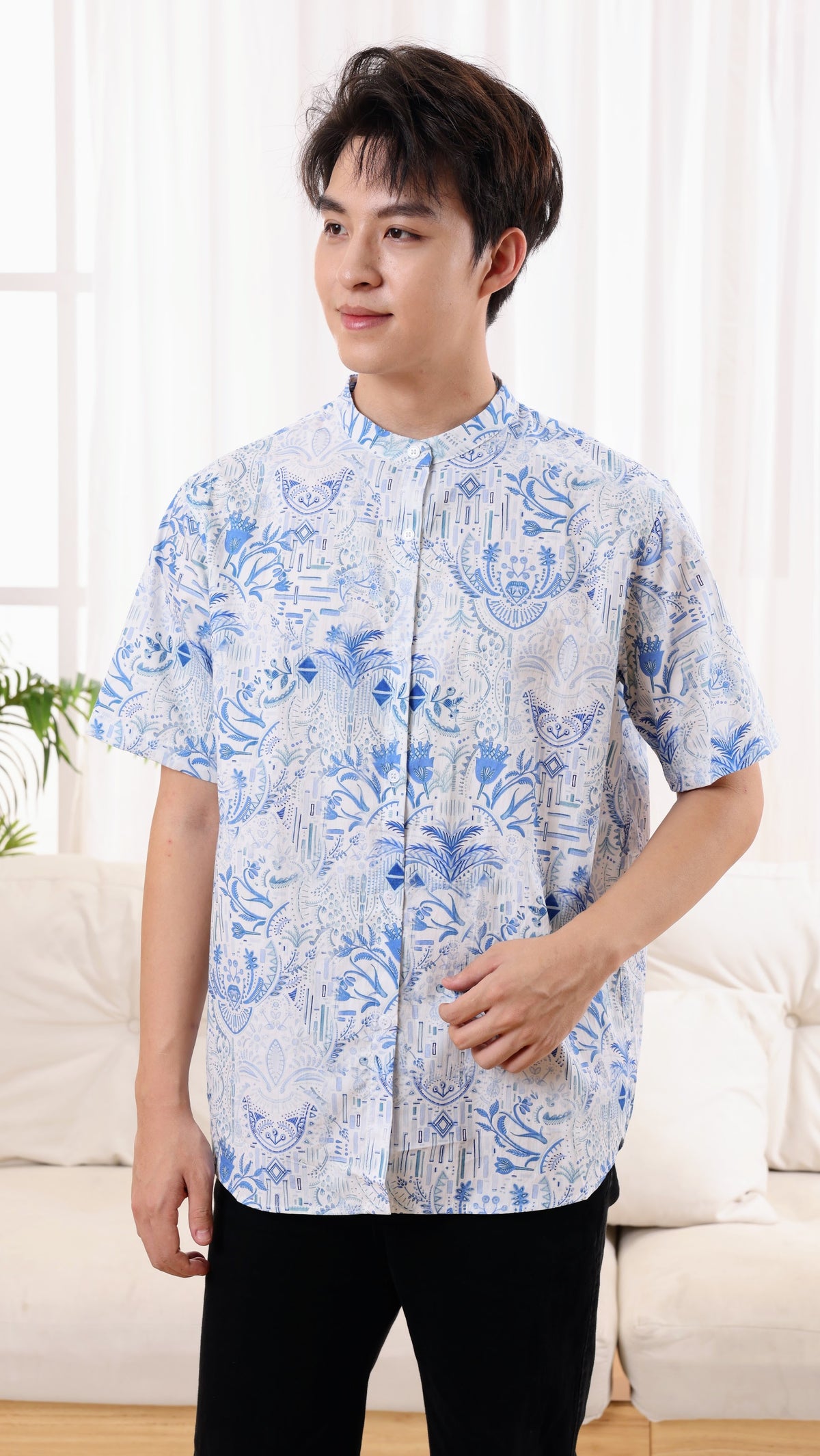 Porcelain Men Mandarin Collar Shirt