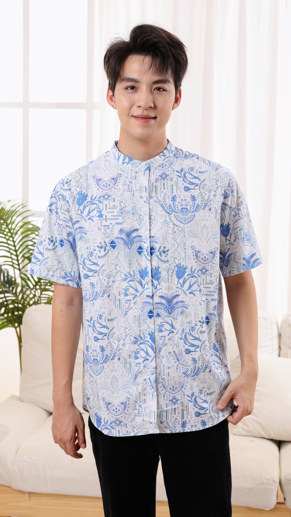 Porcelain Men Mandarin Collar Shirt