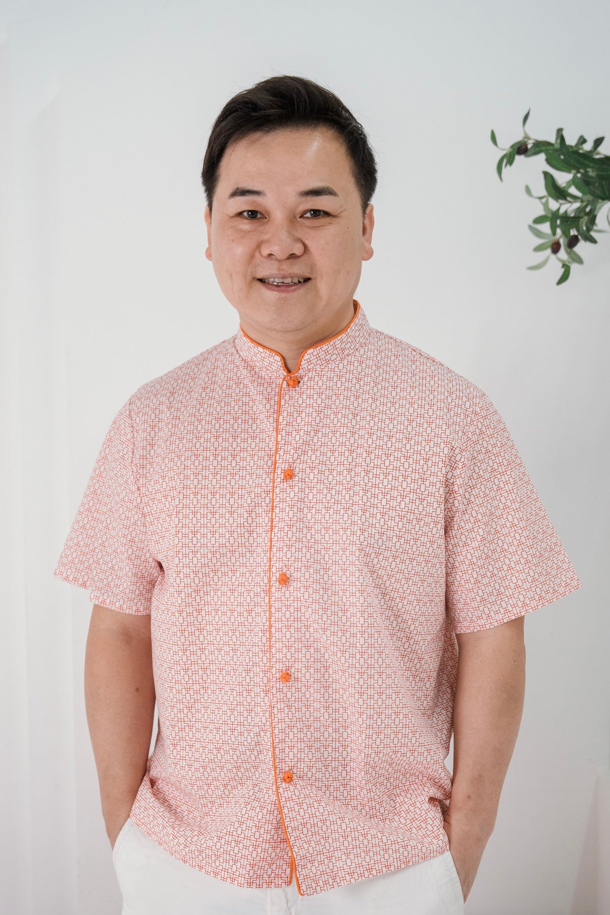 Chinese Window Men Mandarin Collar Shirt
