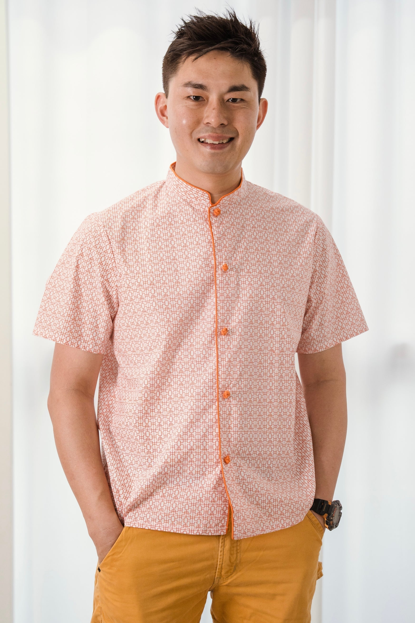 Chinese Window Men Mandarin Collar Shirt Chinese Window Men Mandarin Collar Shirt