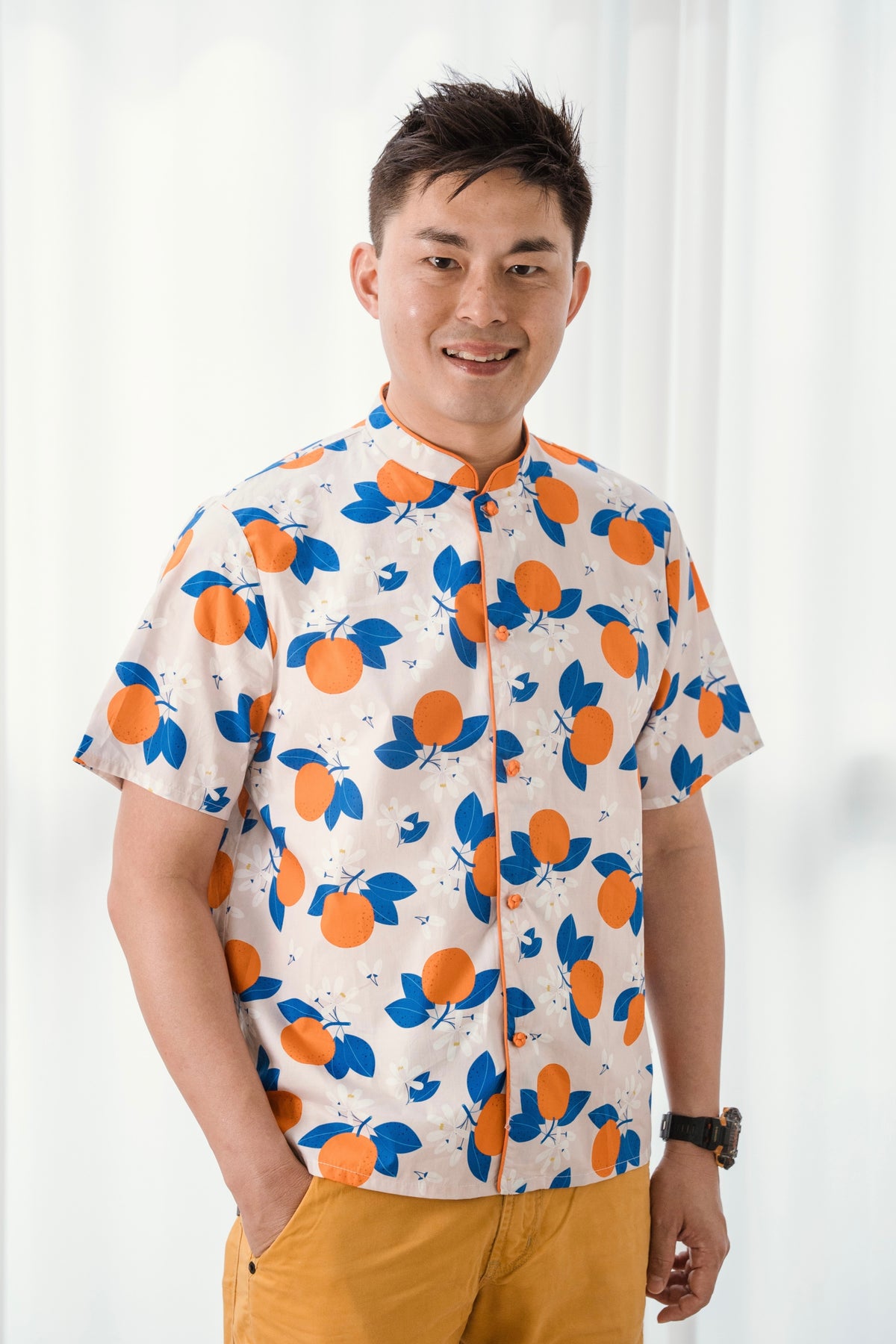 Tangerine Blossom Men Mandarin Collar Shirt
