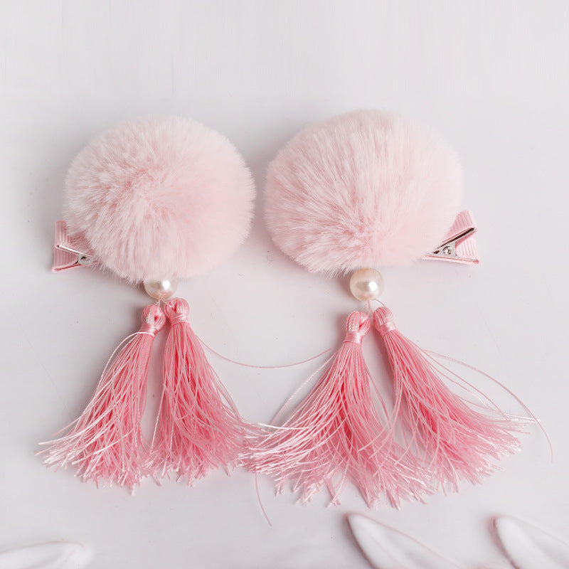 100% Handmade Kids Rabbit Tails Pair of Hairclips A323G88A