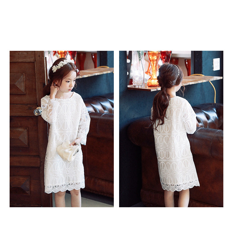 3-15Y Girls White Lace Dress G21033D
