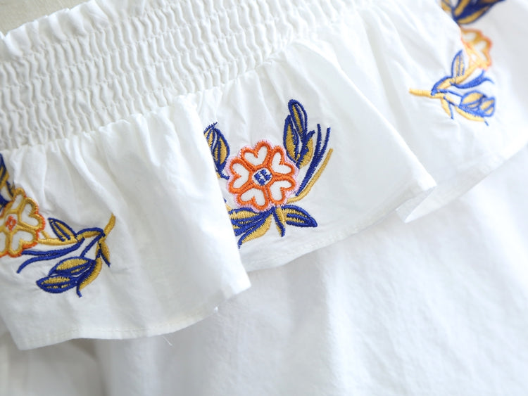 2-10Y Girls Off-Shoulder Embroidery Flutter Blouse A20213D