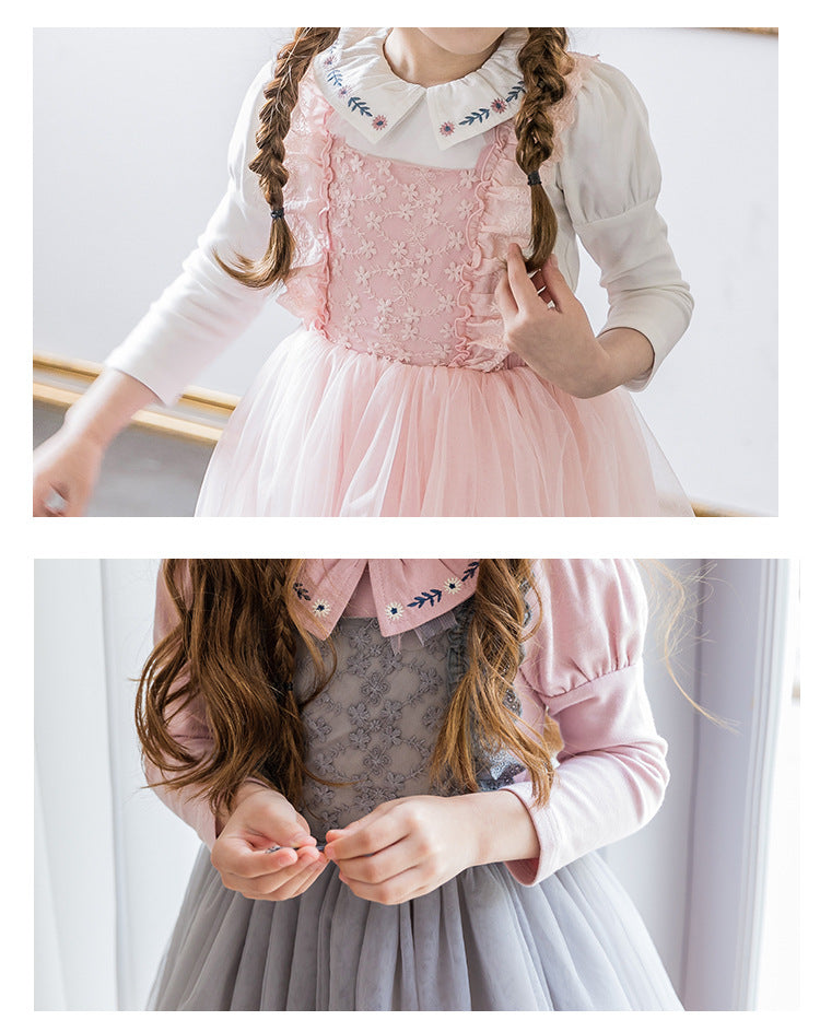 3-15Y Girls Pink Lace Tulle Pinafore Dress A20129J