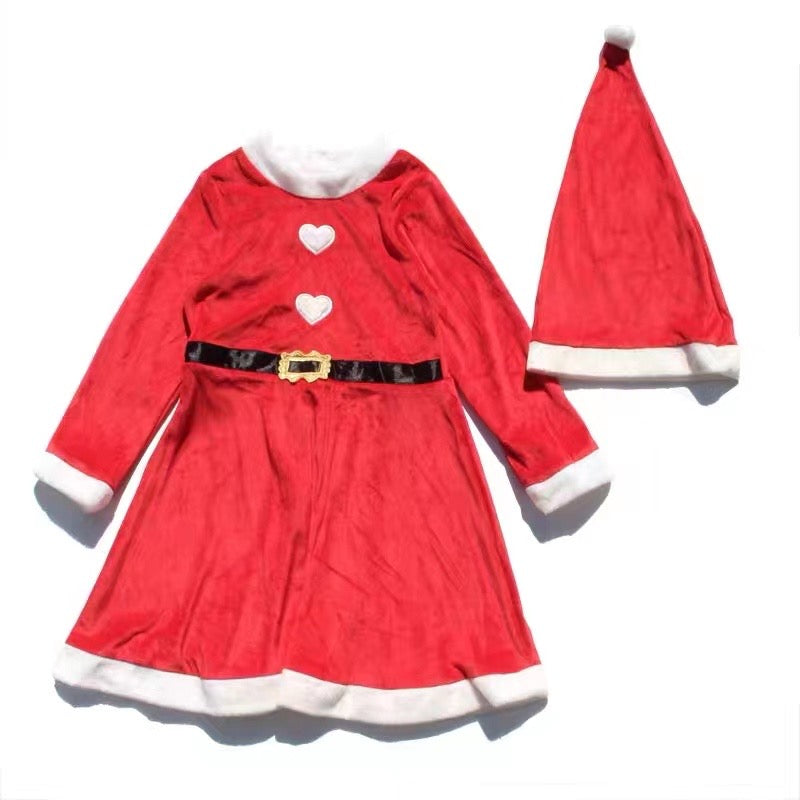 3-10Y Girls Santa Claus Dress with Hat A20138L