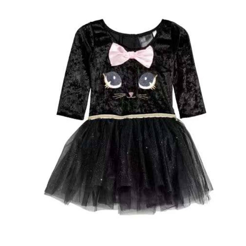 Girls Black Cat Dress A20142G