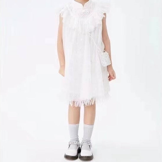 Girls White Tulle Cheongsam Dress A200C69L