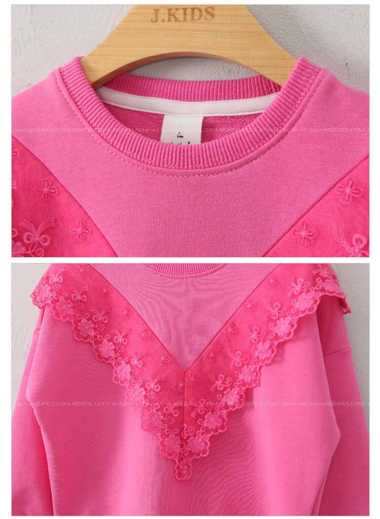 3-15Y Kids Pink Lace Sweater G21044A (Mother size available)
