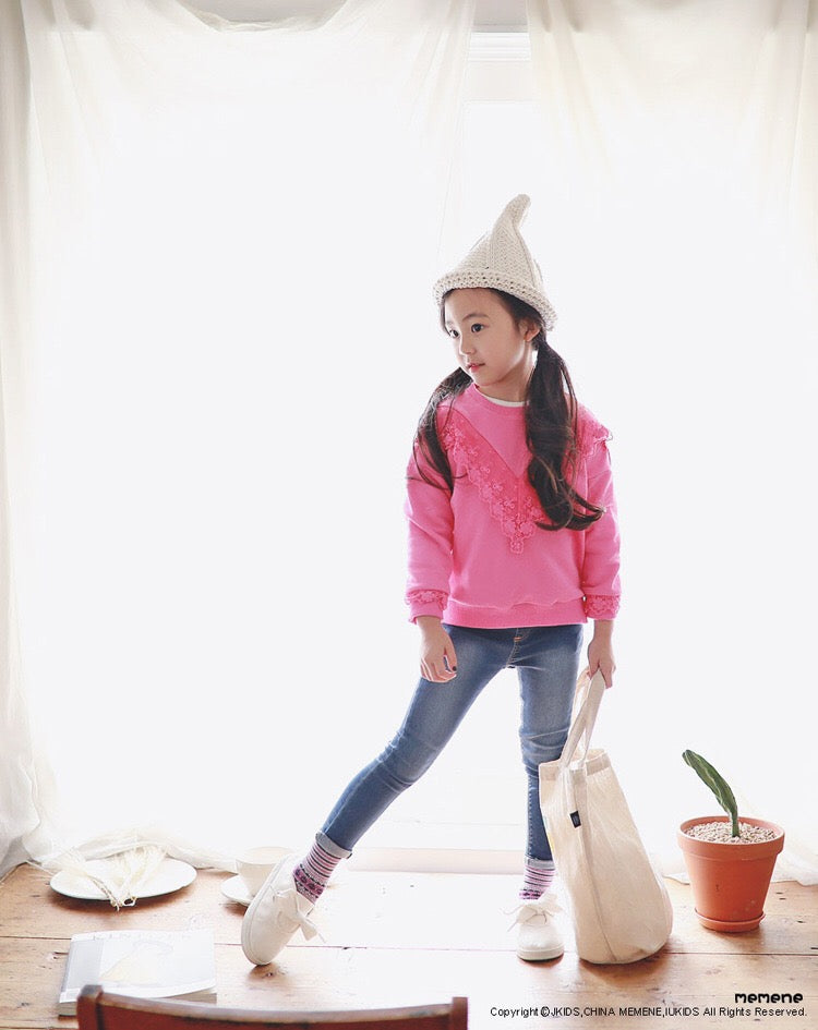 3-15Y Kids Pink Lace Sweater G21044A (Mother size available)