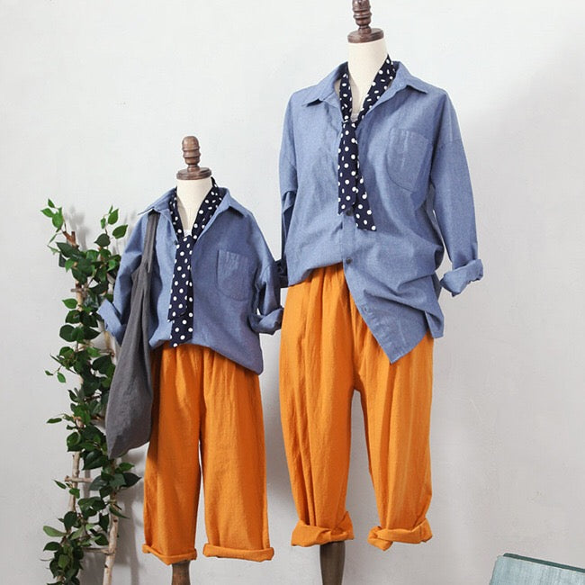 3-15Y Girls Blue Shirt with Scarf G2104G (Mother size available)